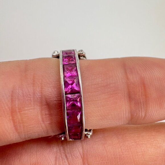 Sterling Silver Princess Cut Pink CZ Band Hinged Reversible CZ Guard Bands 5.75 - Picture 8 of 13